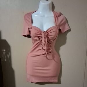 ❤️Chic Ruched Mini Dress in Soft Pink